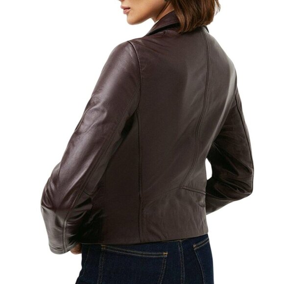 Karen Millen Brown Lamb Leather Moto Jacket Women Size 6 US 10 UK 38 EU MSRP 639 - Picture 9 of 12